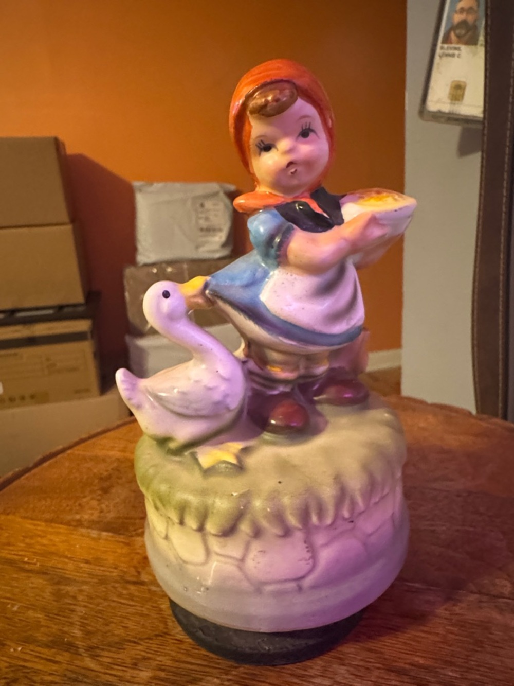 Himark Vintage Ceramic Girl with Goose Figurine - Pastel Colors